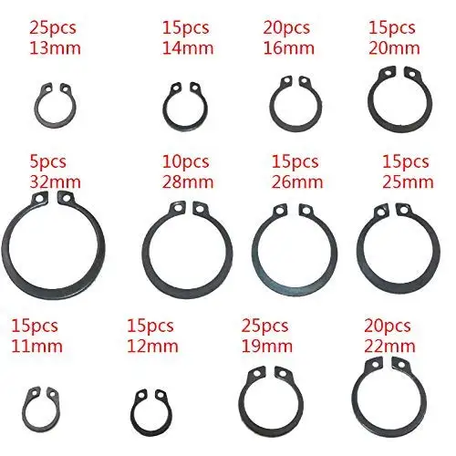 300Pcs/1 set Circlip Snap Ring C-Clip Assortment Car Kit 18 Sizes Black Retaining Ring