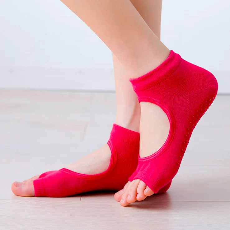 Lowest MOQ Fitness anti slip sticky combed cotton Toeless Open Toe Women Yoga Pilates socks