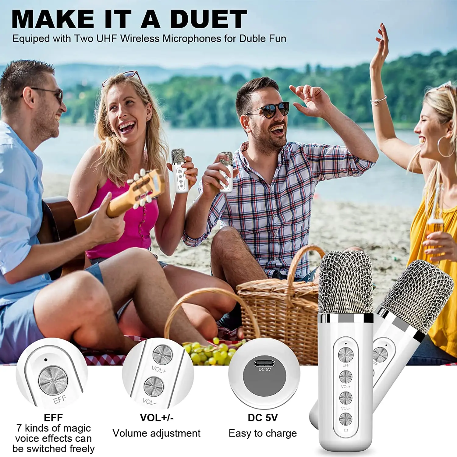 Karaoke Machine with 2 Wireless Microphones for Adults, Kids Portable Blueteeth Speaker, HD Sound PA System,