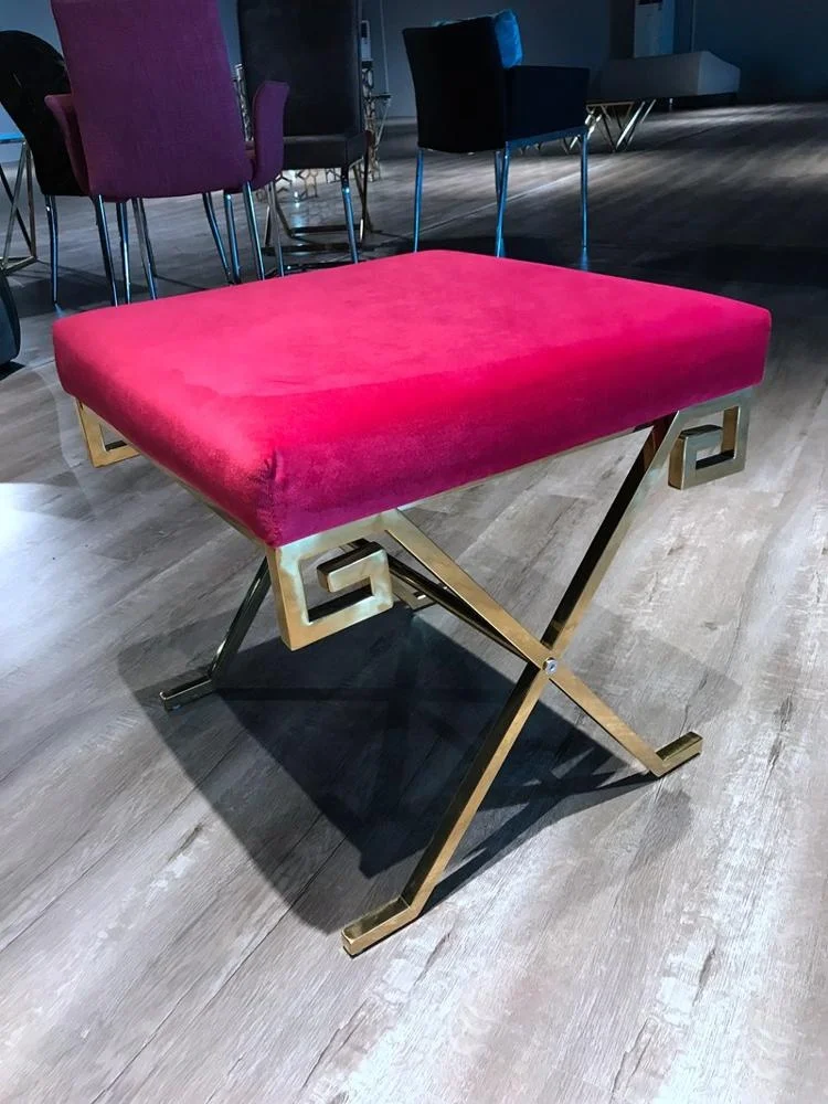 Pouf 2020 New Luxury Liftstyle Interior Design Small Fancy Stool Ottoman with Gold Brushed Frame and Button Tufted