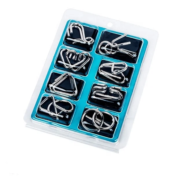 metal wire puzzle set of 8 brain teaser IQ test iron link unlock interlock game Ring Magic Trick Toy for Party Favor Kids Adults