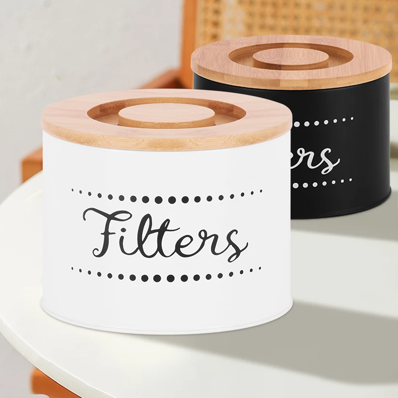 Galvanized Iron Black Coffee Filter Basket Coffee Filters Holder Storage Dispenser for Counter Bar Round Coffee Filter Container