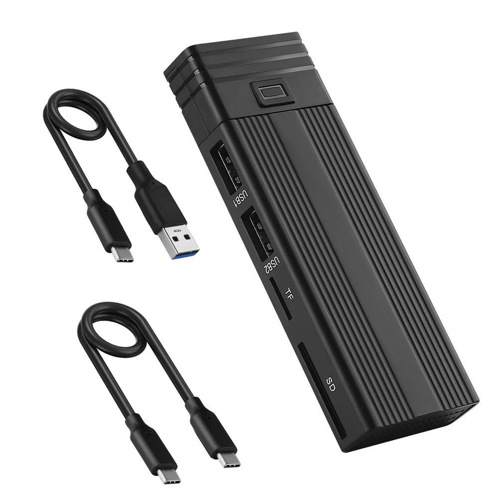 M.2 NVME PCIe NGFF SATA Dual Protocol SSD Case External HDD Enclosure USB Type C Hard Disk Box with USB HUB TF SD Card Reader