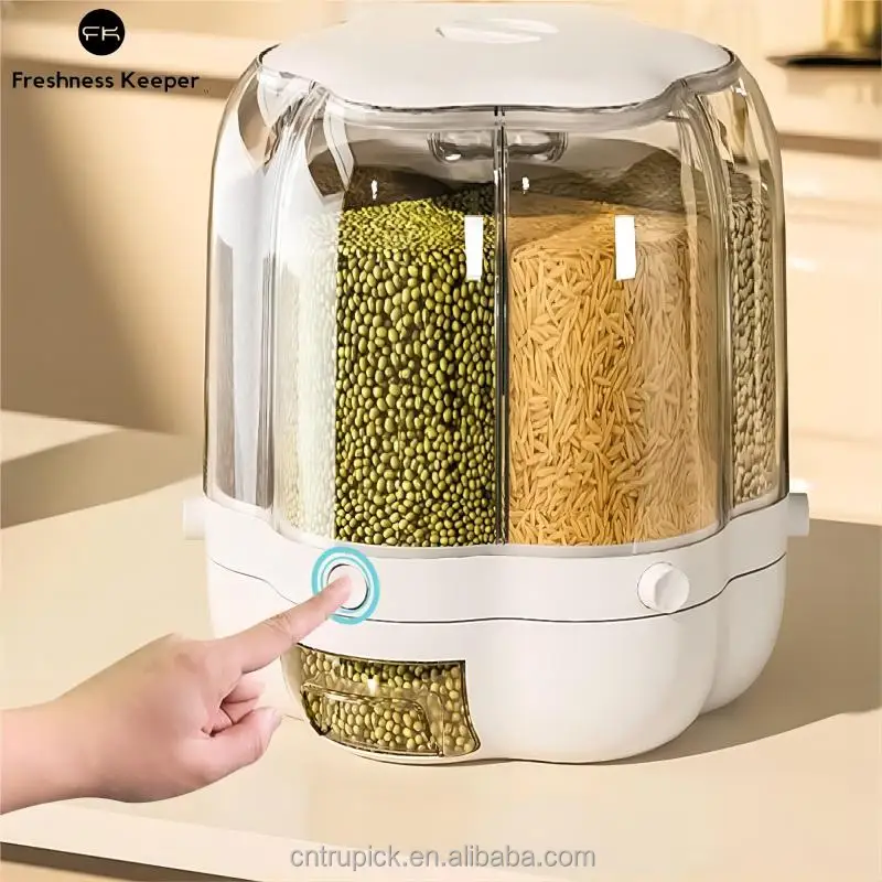 6 ячеек вращающийся Кухонный Контейнер для хранения зерна хлопьев диспенсер риса на 360