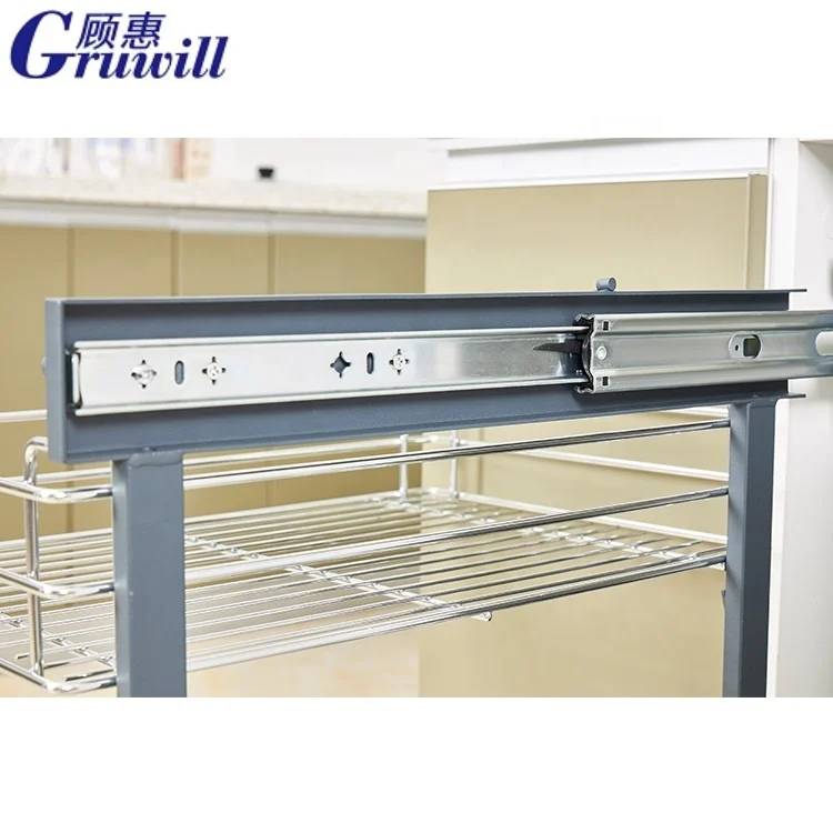 Gruwill Chrome Grey Steel Kitchen Magic Corner Unit Basket Aluminium Pull Out Soft Close Cabinet Organizers Magic Corner