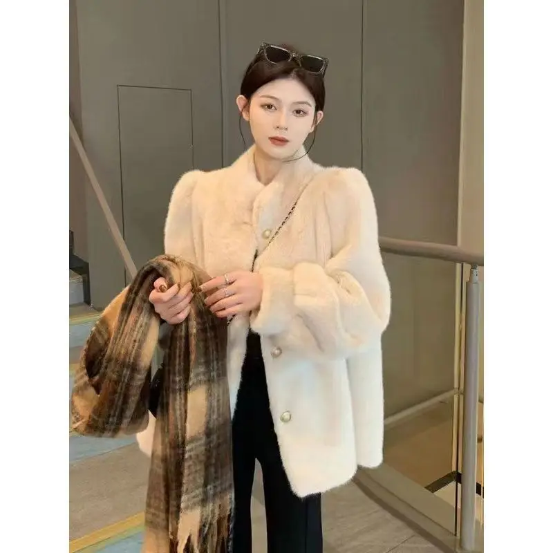 Dropshipping 2024 winter women clothing women Faux Mink Fur Trench Cozy  Coat With Lapel For women Winter Outwear