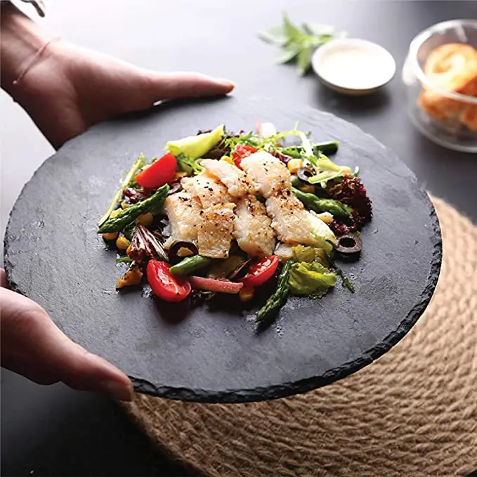 Тарелки тарелки суши сыр фрукты большой ужин мясное блюдо. Шанцевый стейк Круглые Закуски оптовая продажа керамическая черная вечеринка