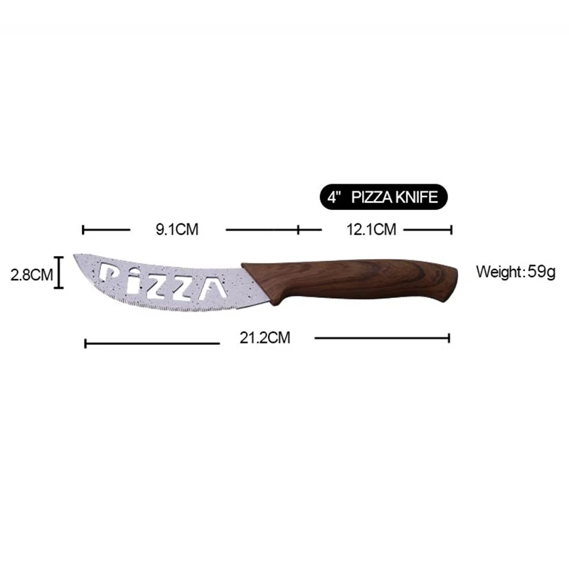 
6PCS Wood Handle Pizza Cheese Knife Set with PIZZA word on the blade 