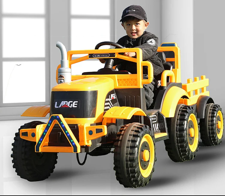 Remote Control Electric Tractor Tractor-Drawn Trailer Unisex Kids Ride-on Toy Car in Plastic Battery-Powered with EVA Wheels