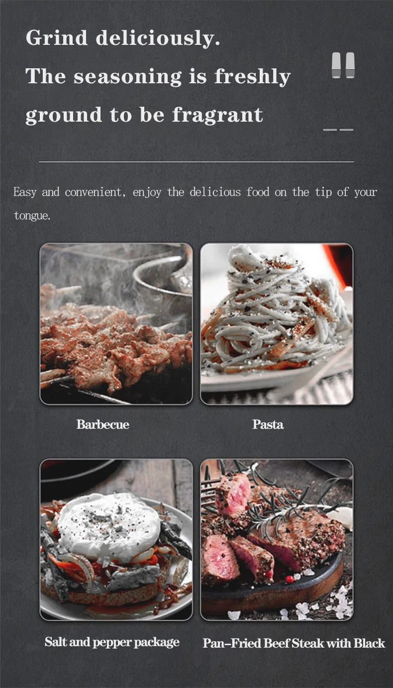 Type-C charging salt&pepper grinder ceramic grinding core, high hardness, wear resistance, long life, stylish shape easy to hold