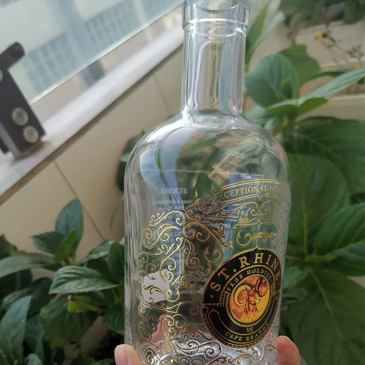 customized 500ml transparent glass frosted round wine bottle with label