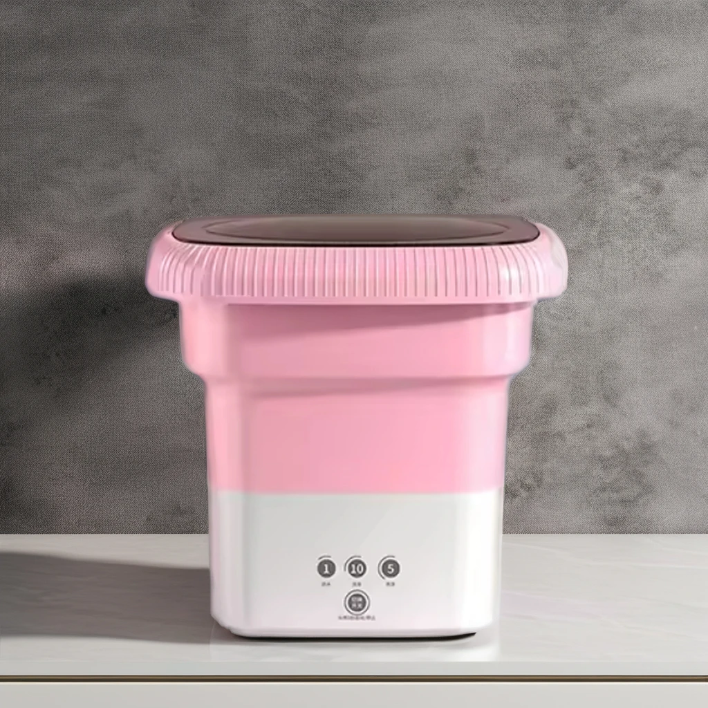 Portable 6L Mini Automatic Small Electric Washer Bluelight Anti-Bacterial Elution Integrated Household Folding Design Plastic