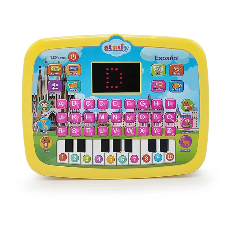 Toddlers learning pad educational toy kids multi-function Spanish tablet learning machine LED screen learning tablet with music