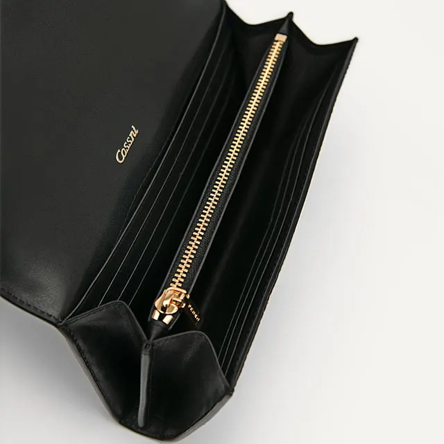 Embossed crocodile cow leather flat girls clutch wallet small zip pocket long cash wallet