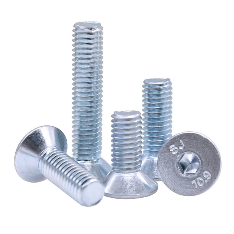 Handan Fastener Manufacturer Direct Galvanized White Blue Zinc Plated DIN7991 CSK Flat Head Hex Socket Bolt Screw
