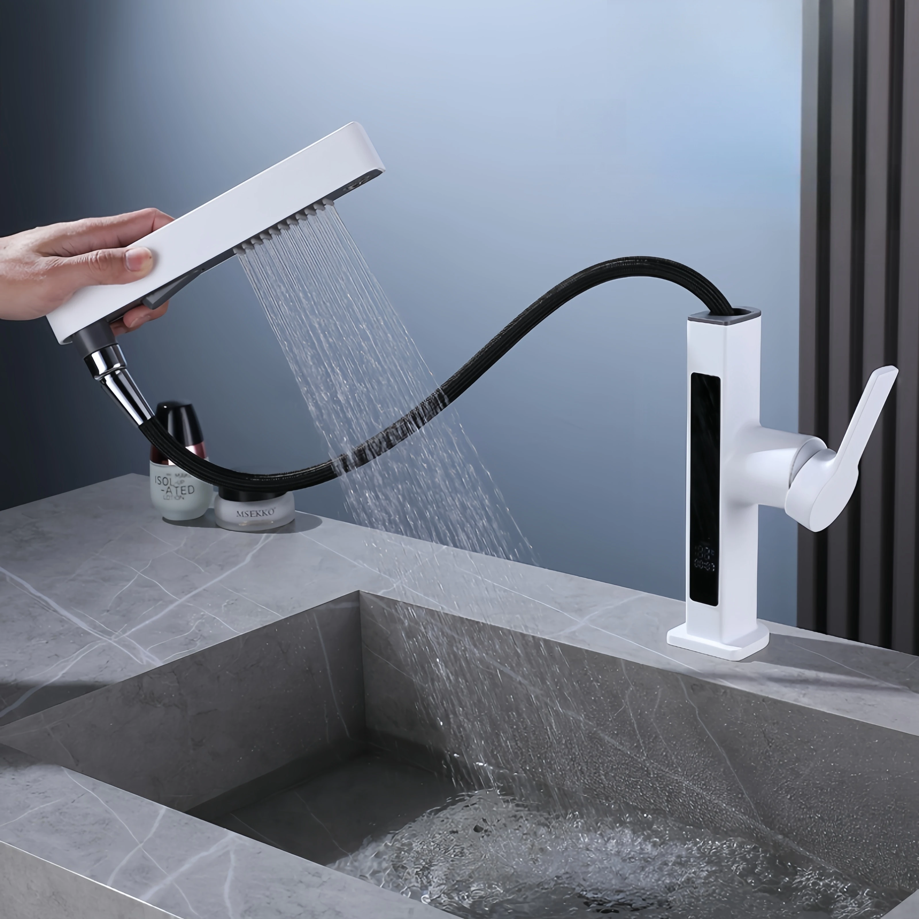 Intelligent Digital Display Faucet Household Washbasin Rotating Handle Adjustable Temperature Display Cold And Hot Faucet