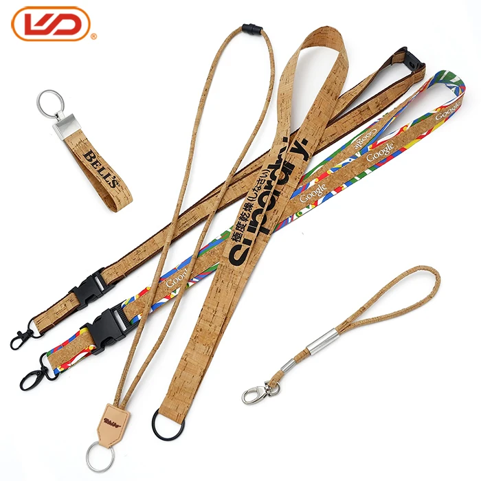 Eco friendly google printed plastic buckles clip accessories strings cork neck lanyard cork straps
