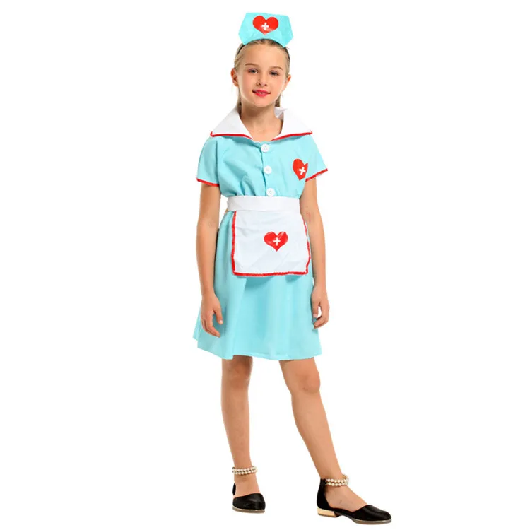 Girl Cute Doctor Costume Children Role-playing Costume Sets Heart Short Sleeve Doctor Nurse Uniform Dress