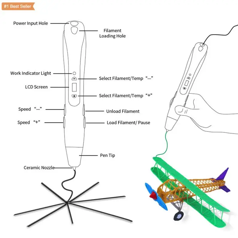 2022 New Touch Screen 3D Printing Pen With Micro Design Drawing Creative Toy Birthday Gift For Kids Set Diy 3D Printing Pen