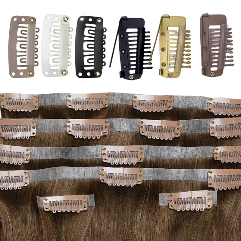 3.6cm 10 Teeth Chunni Snap Clips With Safety Pin For Weft Hair Extensions plastic hairdressing salon wig Hair Clips