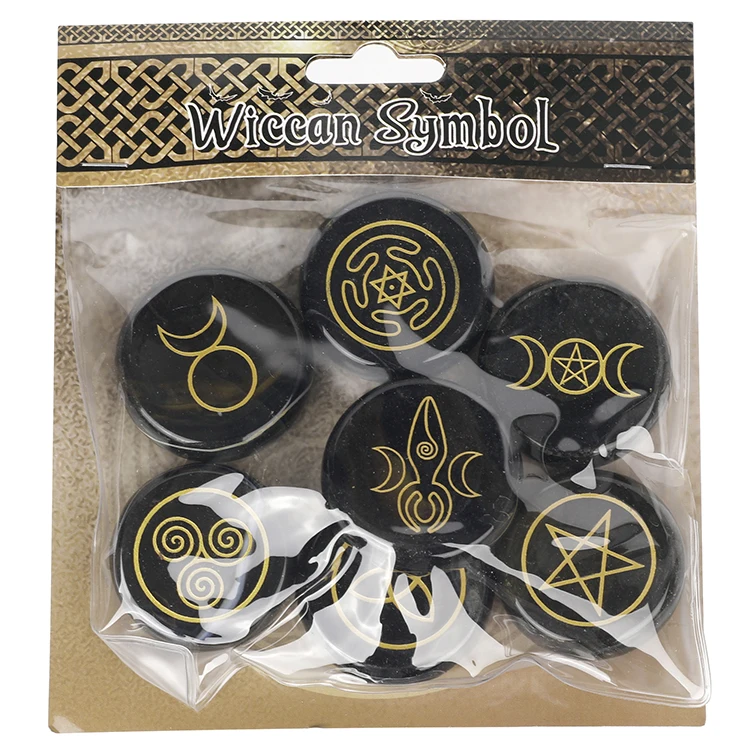 7 шт. в упаковке, Натуральный Необработанный символ ведьма, Пескоструйный круглый черный агат, камни