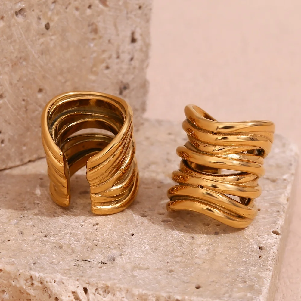 Vintage Multilayer Ear Cuffs Gold Plated Clip On Earrings Stainless Steel Jewelry Wholesale