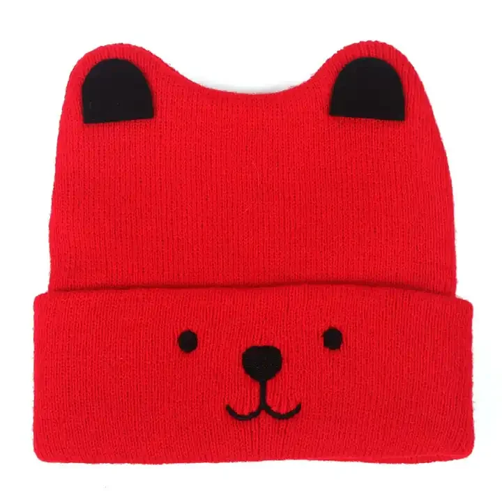 Wholesale Winter Funny Children Baby Hats Embroidery Cat Ears Beanie Knitted Kids Hat