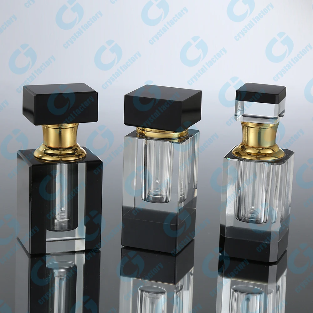 CJ-Factory Direct Sale Black Square Travel Small Decorative Crystal Essential Oil Bottles