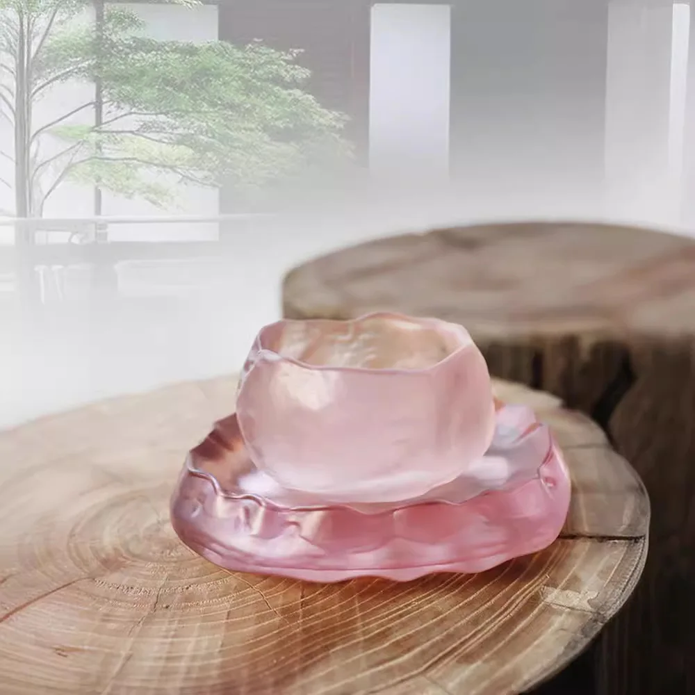 Silverbox 2024 Vintage Design Tea Cup & Saucer Set New Arrival Transparent Glass Drinkware for Home Office Ins Style Tea Glass