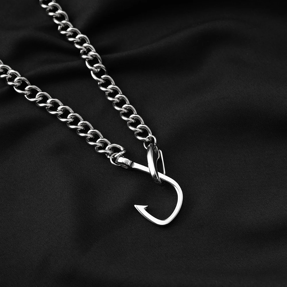Craft Wolf FISHING HOOK Pendant Stainless Steel Chain  Couple Jewelry Trendy Necklace