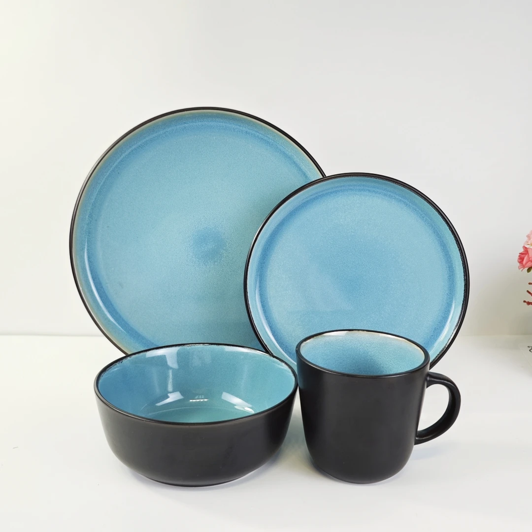 Hot sale luxury 16 piece reactive glaze stoneware dinnerware set with plate mug and bowl