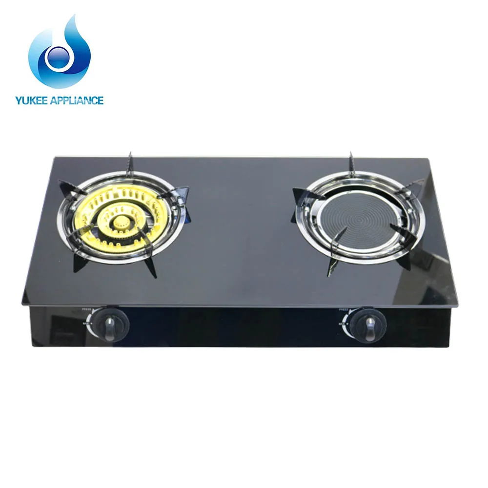 Nigeria Hot Sale Top 10 brands Yukee tempered glass Cooktop Double burner Gas Stove Cooker Make In China