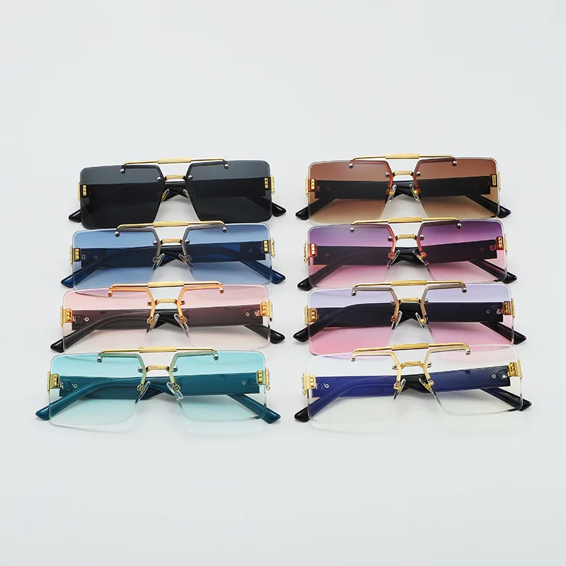 Double Beam Trimming Square Sun Glasses Cross-border European And American Diamond Fashion Sunglasses Rectangle Sunglasses