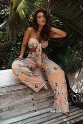 Summer Beach printed Lace-up Tube Top and Trousers Loose Pants Women Two-piece Suit