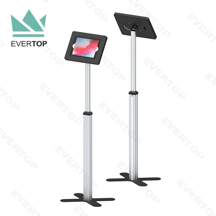 LSF03-C Telescopic Floor Tablet Security Stand Display Secure Enclosure Tablet Holder with lock Height adjustable for ipad Kiosk