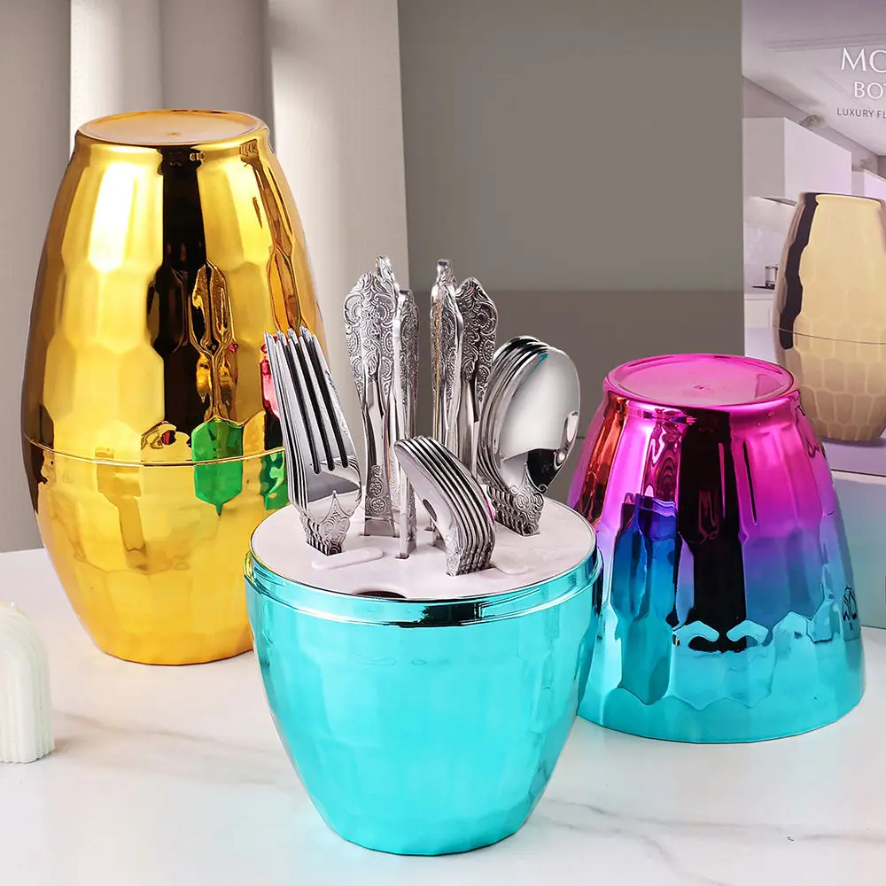 24-piece stainless steel knife, fork and spoon set luxury diamond type lattice egg shape package