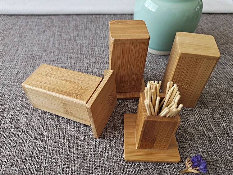 New high quality bamboo wood toothpick holder custom LOGO household toothpick box