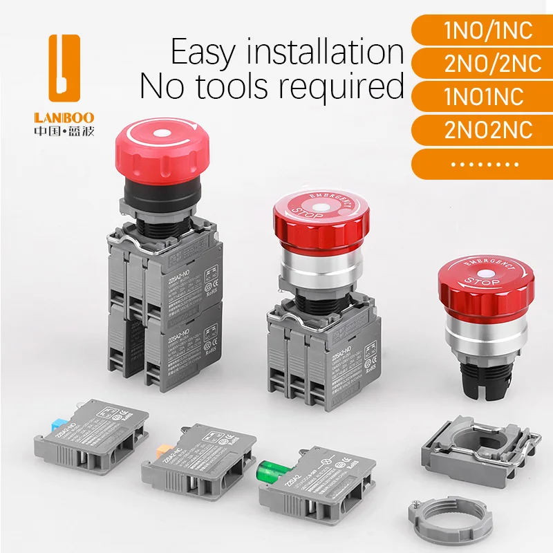 LANBOO SA1/SA2 Plastic Holding Type Emergency Stop Button Switch With Red And Green LED