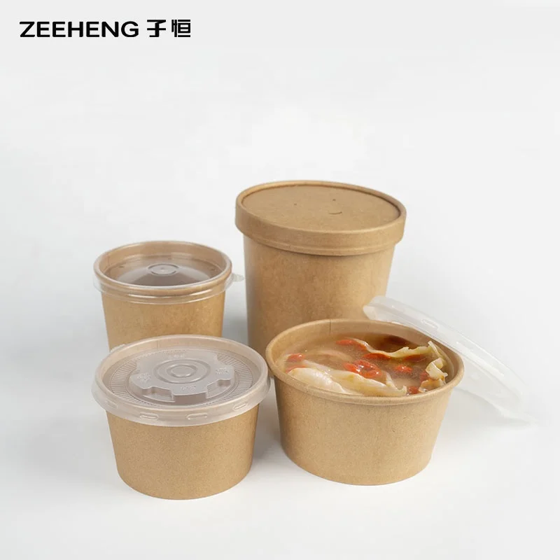 Hot selling kraft paper bowl disposable soup bowl with PET lid PP lid