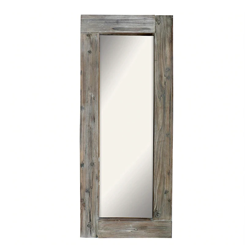 Rustic antique Farmhouse Distressed Decorative Long Wood Wall Hanging Mirror