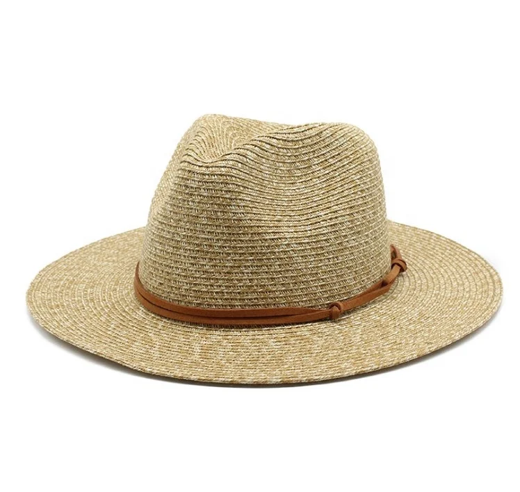Adult Mixed Color Paper Straw Panama Hat with Faux Suede Band Decoration
