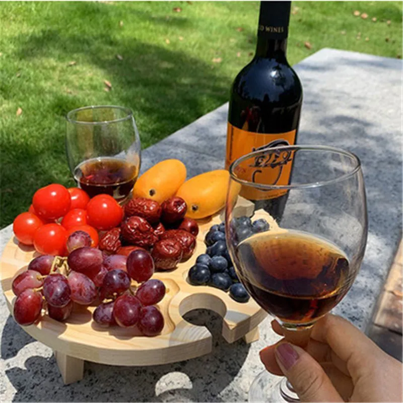 Outdoor Large Folding Bamboo Snack Cheese Tray Portable Wine Picnic Table