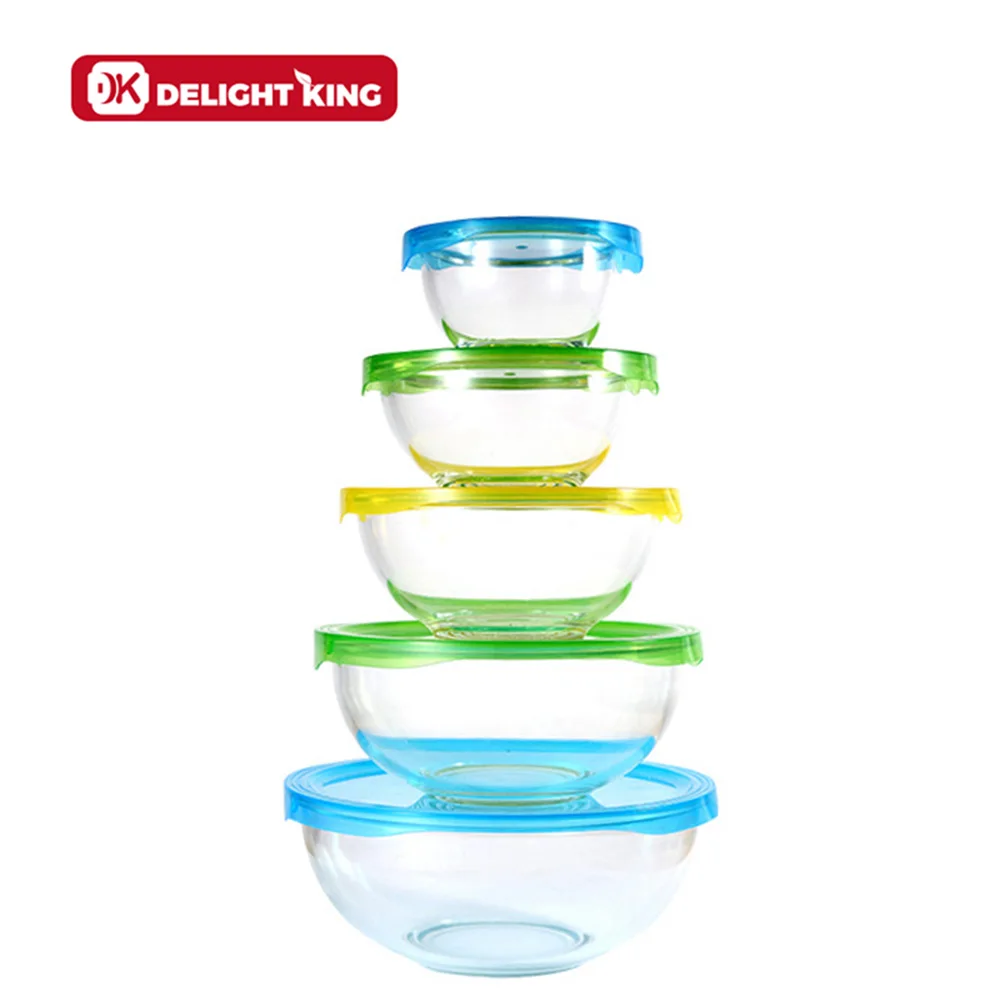 3pcs High borosilicate round glass salad bowl mixing bowl with plastic lid bakeware set glass bowl with lid