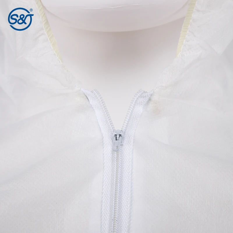 SJ Disposable Coveralls Protective Suit Disposable Dust-proof Clothing Paint Overalls with Elastic Cuffs Hood Zip Front Opening