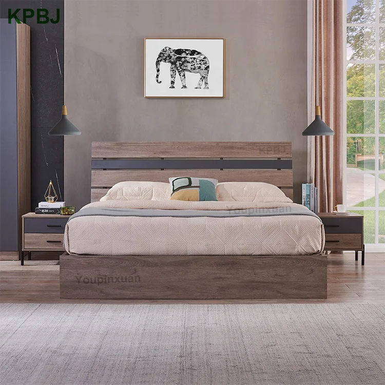 
Modern Nordic Minimalist Wooden Bed Melamine MDF Home Double Beds With Storage 