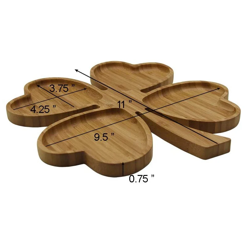
Factory Customized Four-leaf Clover Shaped Bamboo Fruit Snack Serving Tray with Four Grids 