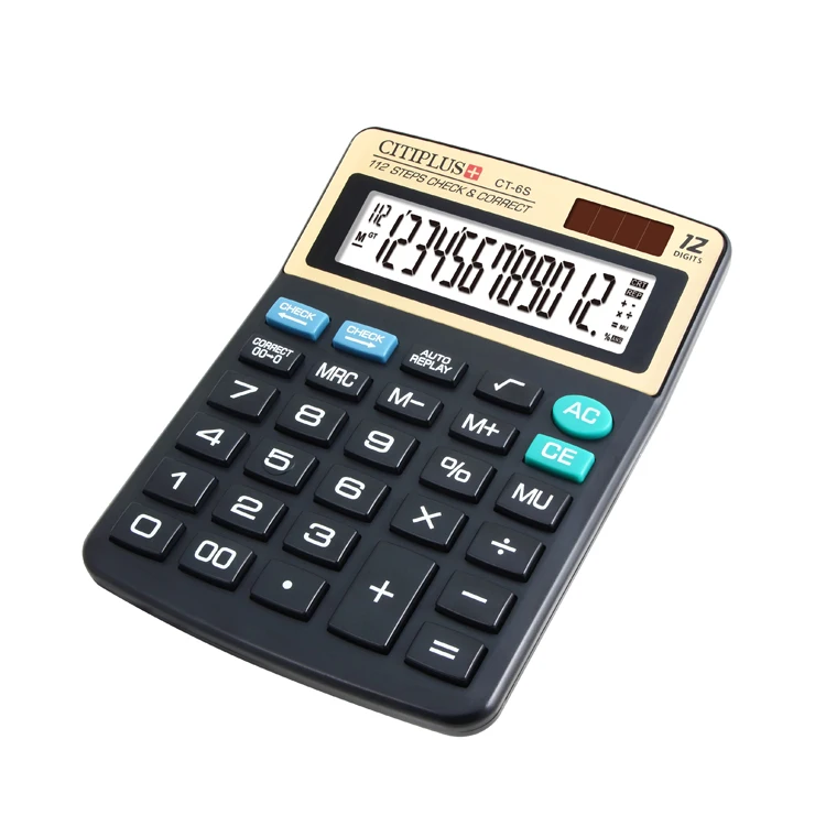 Manufacturer oem 12 digit solar and battery office desktop calculator with check correct function