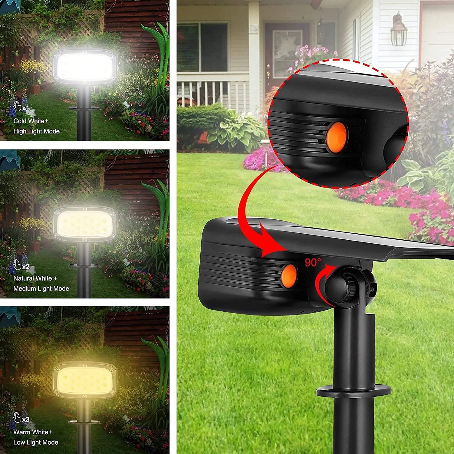 2 Pack Solar Landscape Spotlights, Solar Spotlights Outdoor IP67 Waterproof Outdoor Solar Powered Security Wall Light for Yard