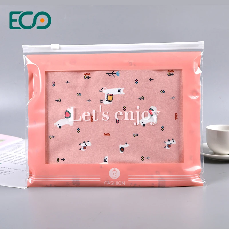 Reusable Printing Transparent Cloth Cosmetic Underwear Bag Ziplock Customized Plastic Package With Zip Lock Warning Text