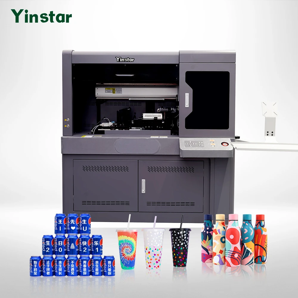 2024 New 360 Degree i1600U1 Head  Printing Thermos Cup and Bottle Round Tumbler Aluminium Rotary Flatbed Cylindrical UV Printer